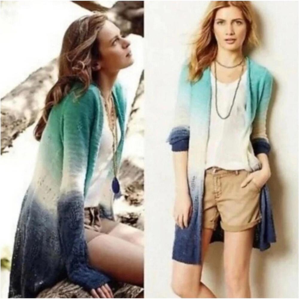 MOTH‎ Blue Ombre Knit Open Cardigan Small Long Sleeve Sweater Anthropologie